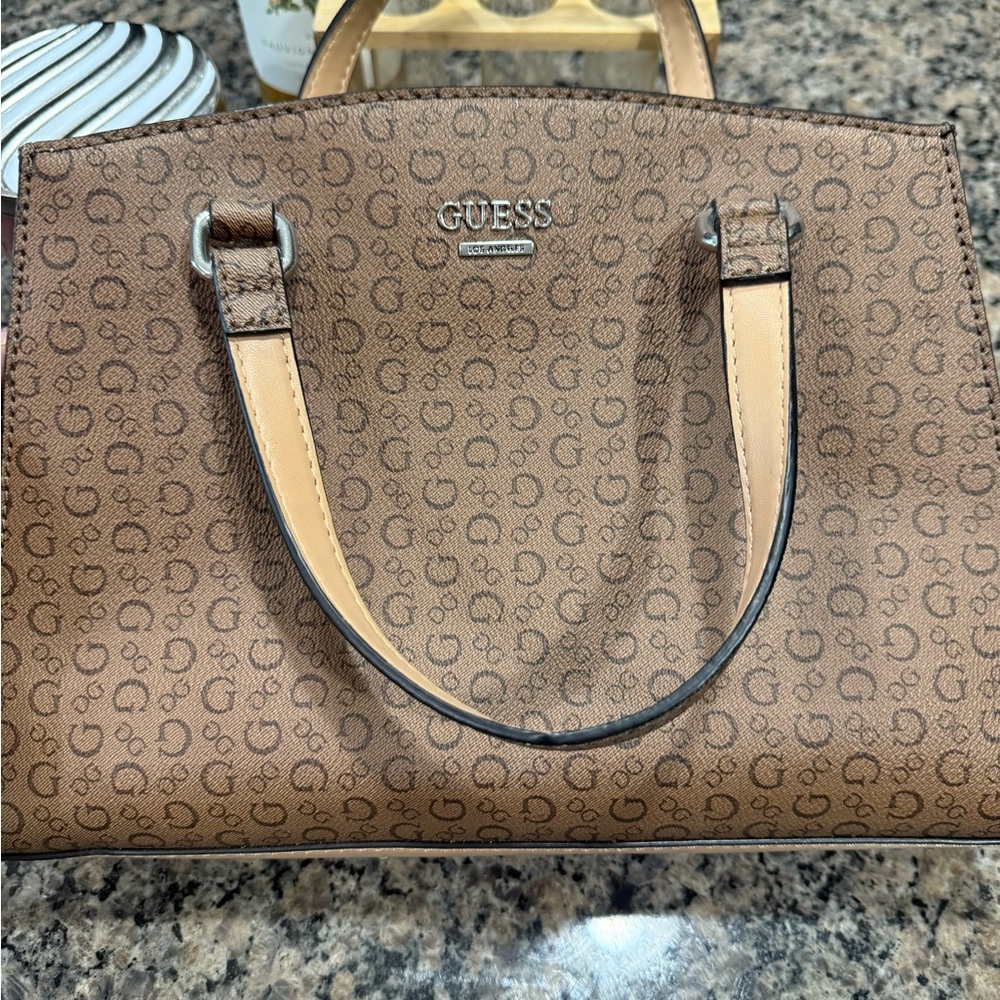 Guess Tan Patterned Satchel